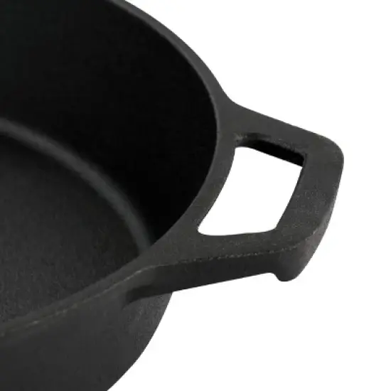 MegaChef Round Preseasoned Cast Iron Frying Pan with Handle in Black image {4}