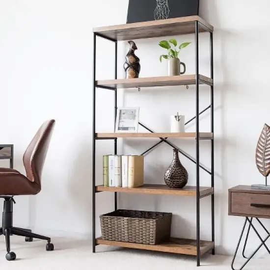 Costway 5-Tier Bookshelf, Industrial Etagere Bookcase, Rustic Display Shelf Organizer image {4}