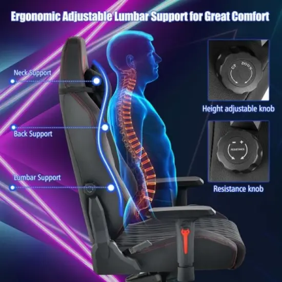 Costway Gaming Chair with Meta Base Class-4 Gas Lift 4D Armrest & Adjustable Lumbar Support image {6}