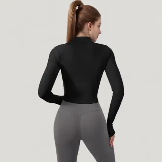 Anna-Kaci Active Women's Long Sleeve Zip-Up Cropped Active Jacket with Thumbhole Cuffs and Slim Fit Design image {4}