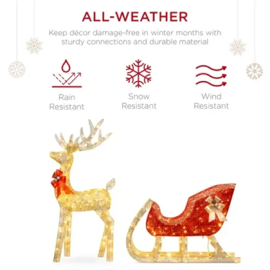 Best Choice Products Lighted Christmas 4ft Reindeer & Sleigh Outdoor Yard Decoration Set w/ 205 LED Lights, Stakes image {4}