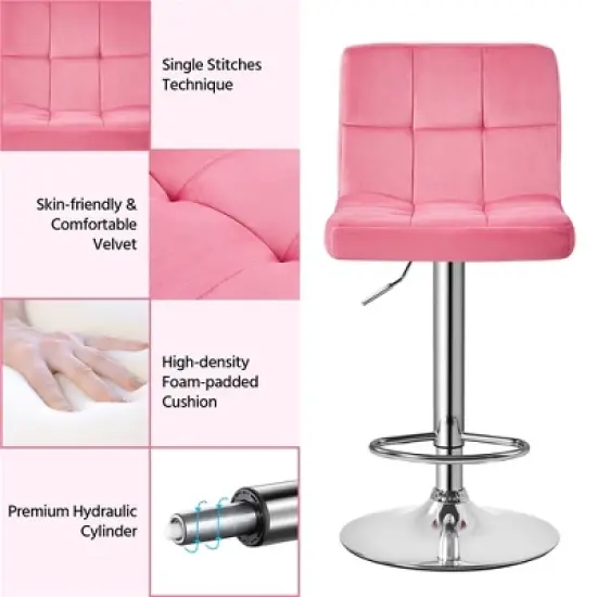 Yaheetech 2pcs Adjustable Modern Velvet Swivel Bar Stool with Backrest And Large Pedestal Base image {4}