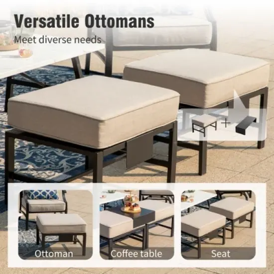 Captiva Designs 6pc Metal Patio Outdoor Conversation Fire Pit Set with Grid-back Armchairs and Ottomans for Garden, Poolside, Backyard image {6}