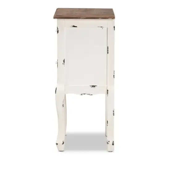 Levron Two-Tone and Antique Wood 2 Drawer Nightstand Walnut Brown/Antique White - Baxton Studio image {1}