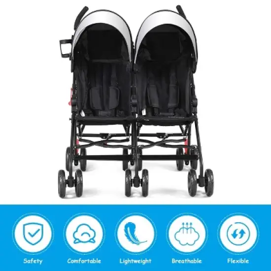 Infans Foldable Twin Baby Double Stroller Kids Ultralight Umbrella Stroller Pushchair image {2}