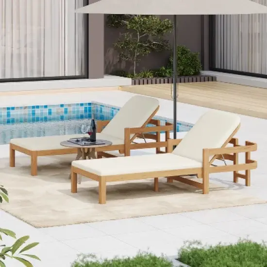 Christopher Knight Home Paolo Outdoor Adjustable Acacia Wood Chaise Lounge with Cushion (Set of 2) image {9}