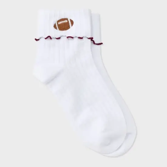 Women's Game Day Embroidered Football Pointelle Bobby Socks with Lettuce Edge Cuff - Wild Fable&trade; image {9}