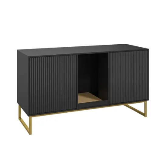 Litter Box Enclosure for 2 Cats, Double Room Kitty House with Scratch Pad image {8}