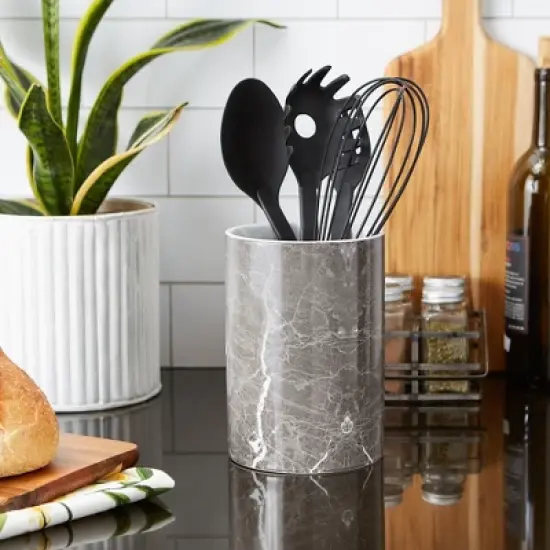 Design Imports Black Marble Ceramic Utensil Holder image {3}