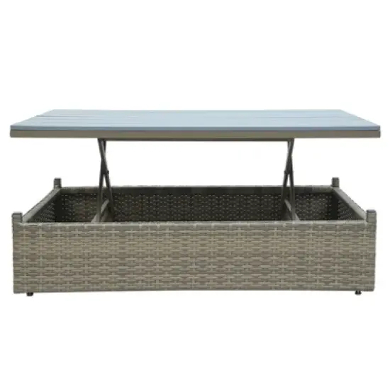 5pc Outdoor Wicker Conversations Set with Adjustable Sofa, Ottomans & Accent Table - Gray - GODEER image {5}