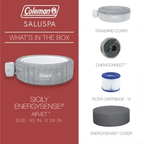 Bestway Coleman Sicily AirJet Inflatable Round Hot Tub with EnergySense Cover & 2 SaluSpa Underwater Non-Slip Pool Spa Seat with Adjustable Legs, Gray image {4}