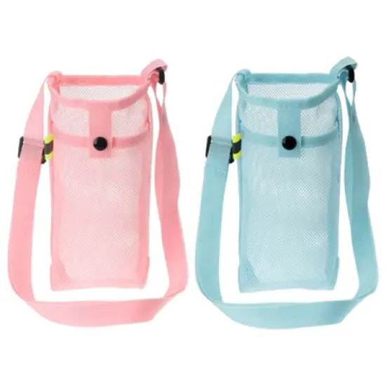 Unique Bargains Mesh Portable Adjustable Strap Water Bottle Bag for Sports 2 Pcs image {10}
