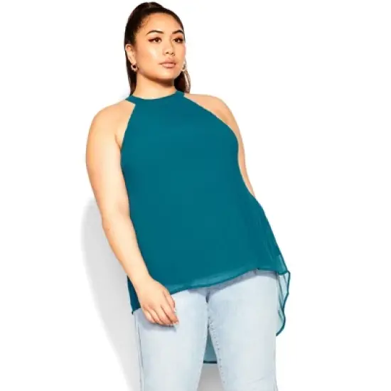 Women's Plus Size Halter Pleat Top - teal  | CITY CHIC image {3}