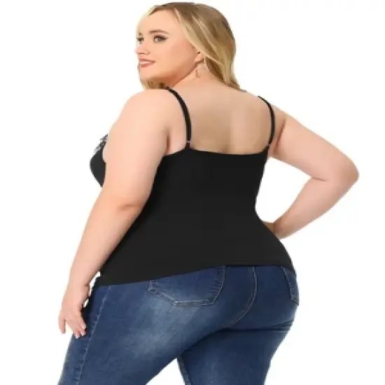 Agnes Orinda Plus Size Camisole for Women Contrast Lace Criss Cross V Neck Spaghetti Strap Top image {3}