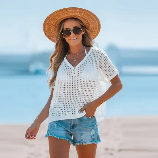 Women's Crochet V-Neck Cover-Up Top - Cupshe image {4}