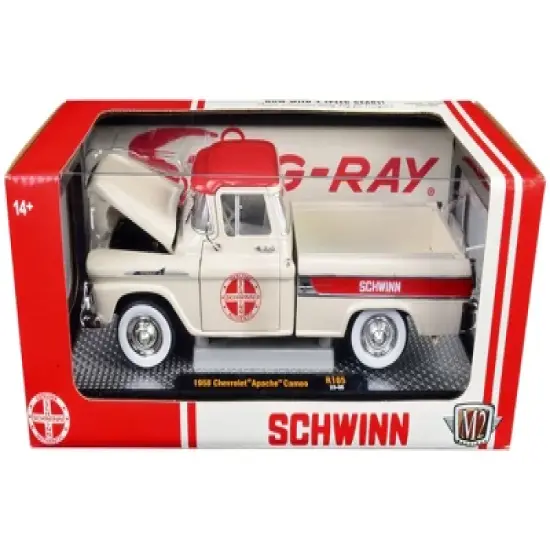1958 Chevrolet Apache Cameo Truck Wimbledon White w/Red Top "Schwinn" Ltd Ed to 6550 pcs 1/24 Diecast Model Car by M2 Machines image {2}