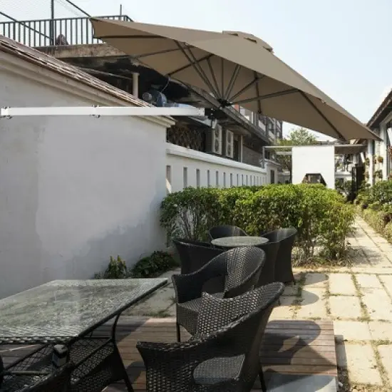 Costway 8ft Wall-Mounted Umbrella Telescopic Folding Tilt Sun Shade Tan\Turquoise image {13}