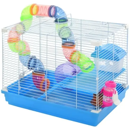 PawHut 2-Level Hamster Cage Rodent Gerbil House Mouse Mice Rat Habitat Metal Wire with Exercise Wheel, Play Tubes, Water Bottle, Food Dishes & Ladder image {3}