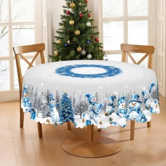 LOVEVOOK Merry Christmas Tablecloth, Snowman Tablecloth, Snowflake Table Cloths Stain Resistant Dining Table Cover for Holiday Decor image {12}