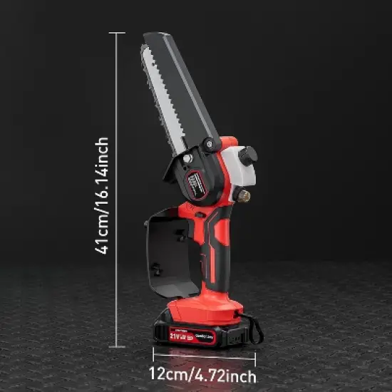 Gardenjoy Cordless Mini Chainsaw - 6 Inch - 21V with 2 Batteries & 2 Chains - Safety Lock & Auto Oiler image {4}