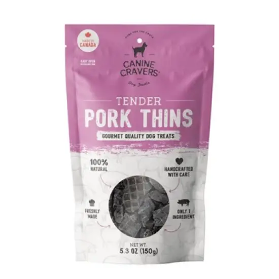 Canine Cravers Single Ingredient Air Dried Dog Treats &ndash; Pork Thin Tenders - 5.3 oz Pouch image {7}