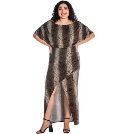 Womens Plus Size Boat Neck Batwing Sleeve Slit Maxi Dress image {3}