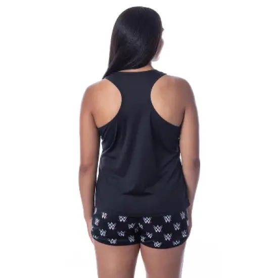 WWE Womens' World Wrestling Entertainment Logo Tank Short Pajama Set Black image {4}