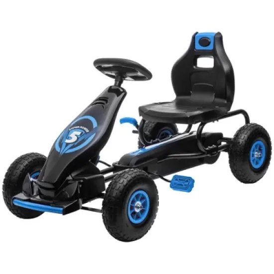 Aosom Ergonomic Pedal Go Kart Kids Ride-on Toy, Pedal Car with Tough, Wear-Resistant Tread, Go Cart Kids Car for Boys & Girls, Ages 5-12, Blue image {3}