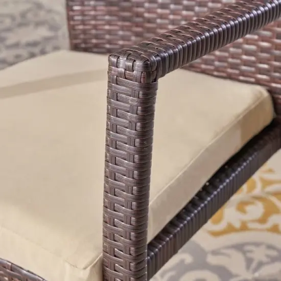 Baldwin 5pc Acacia Wood & Wicker Dining Set - Teak/Brown/Cream - Christopher Knight Home image {4}