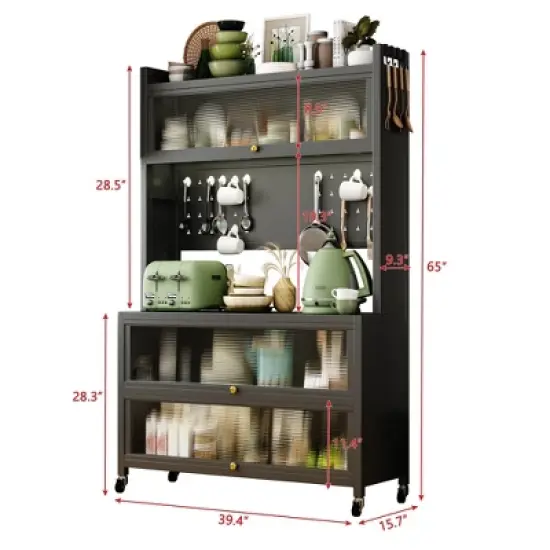 Bella Depot Metal Kitchen Pantry Cabinet with Storage Shelves ang Glass Doors image {3}