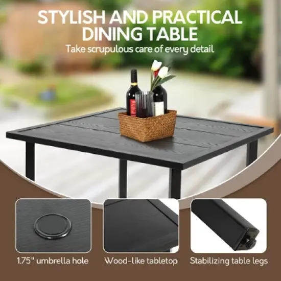 HOMEFUN 5 Piece Patio Dining Set for 4,Outdoor Wicker Furniture Set with 4 Cushions Swivel Rocker Chairs,steel Table Top,Gray image {4}