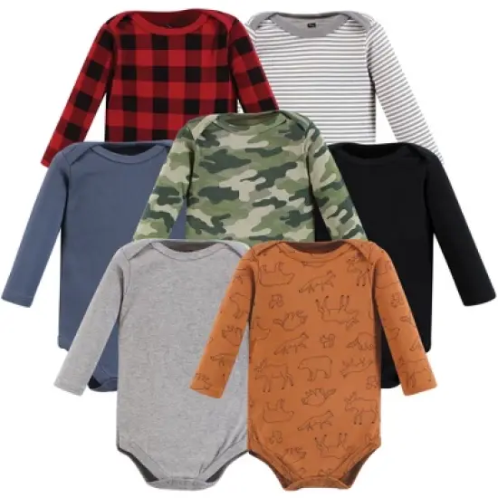 Hudson Baby Infant Boy Cotton Long-Sleeve Bodysuits, Into The Woods Prints 7-Pack image {9}