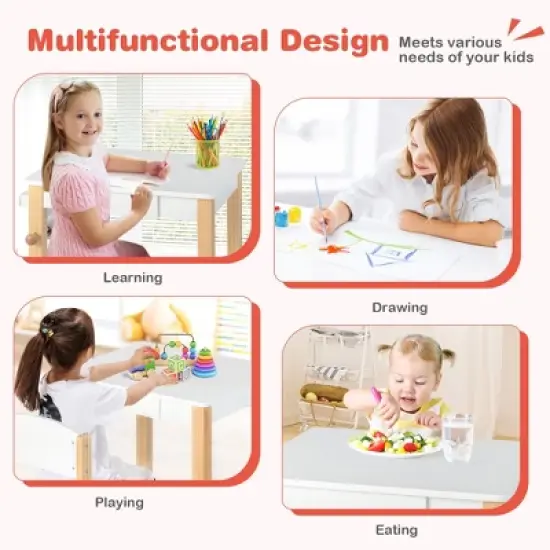 Costway Kids Table and Chair Set Wooden Activity Drawing Study Desk with Paper Roll  Drawer image {7}