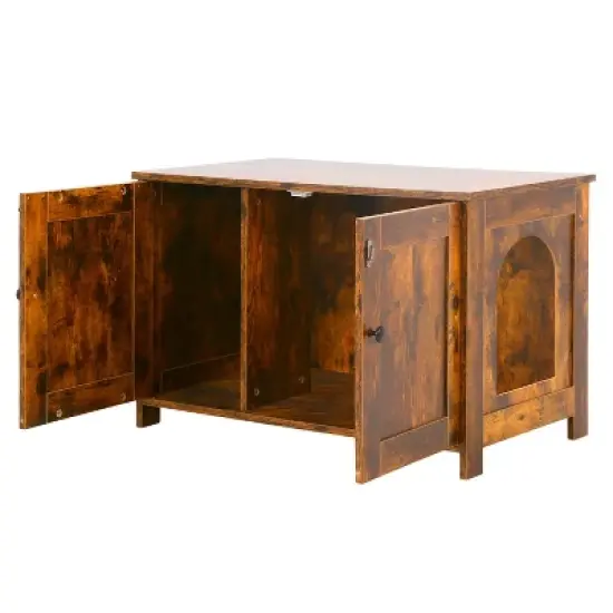 BestMassage Cat Litter Box Enclosure Wooden Pet Cat House End Table with Removable Divider, Brown image {7}