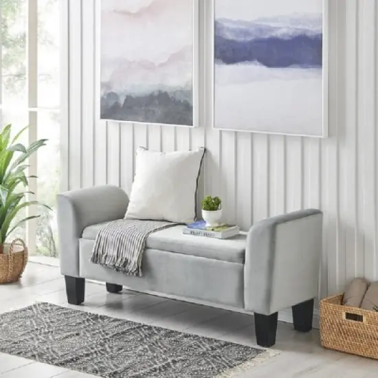 Simple Relax Bedroom Velvet Bench with Storage in Gray image {1}