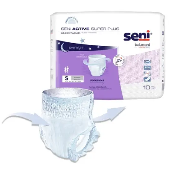 Seni Active Super Plus Disposable Underwear Pull On with Tear Away Seams Small, S-SM10-AP1, Heavy image {1}