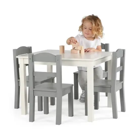 5pc Kids' Wood Table and Chair Set White/Gray - Humble Crew image {4}