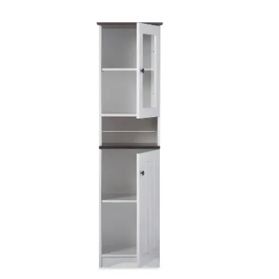 Lauren TwoTone and Buffet and Hutch Kitchen Cabinet White/Dark Brown - Baxton Studio image {2}