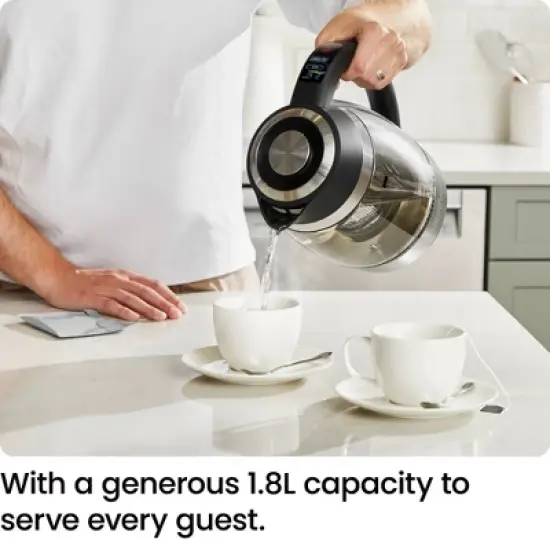 Chefman 1.8L Lightning Borosilicate Glass Electric Kettle: Stainless Steel Lid, 1750W, Hand Wash, Silver & Black Accents image {6}