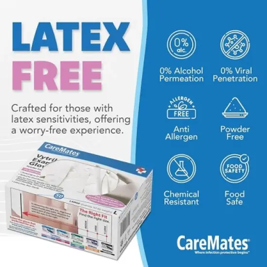 CareMates Latex Powder Free Examination Gloves XL, 100 Ct image {2}
