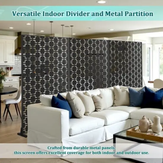 TOAOTBNBO Metal Privacy Screen with Stand, Decorative Privacy Fence Panels with Square Pattern, Outdoor Privacy Screen for Garden, Black image {5}