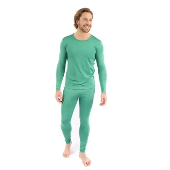 Leveret Mens Two Piece Classic Solid Color Thermal Pajamas image {3}