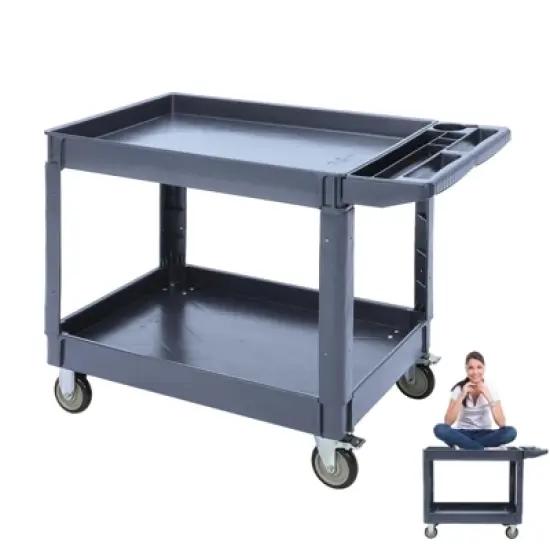Service Cart 2-Shelf &ndash; 500 LBS Heavy Duty Rolling Utility Cart with Wheels and Two Trays, 45" x 25", Grey image {7}