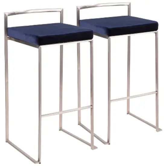 Set of 2 30" Fuji Contemporary Stackable Barstools Stainless Steel - Lumisource image {10}