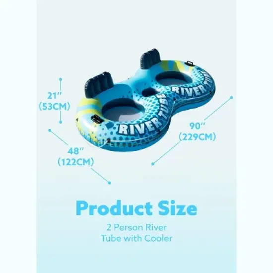 Joyfy 2-Person Sturdy River Pool Tubes with 2 Cup Holders & Removable Cooler, Inflatable Pool Float Rafts for Adults, Heavy Duty Swimming Rings image {5}