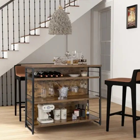 Tangkula Industrial Kitchen Island Bar Table 4-Tier Storage Shelf Drinks Rack Glass Holders image {2}
