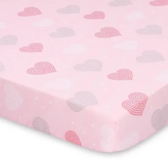 The Peanutshell Fitted Playard Sheets - Elephant and Pink Hearts - 2pk image {2}