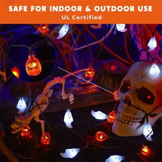 Joyfy 19.7FT 30 LEDs Halloween String Lights Decorations, Ghost Pumpkin String Light with 8 Lighting Modes for Halloween Party Indoor Outdoor Decor image {4}