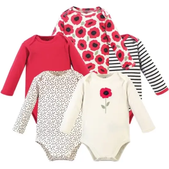 Touched by Nature Baby Girl Organic Cotton Long-Sleeve Bodysuits 5pk, Poppy image {6}