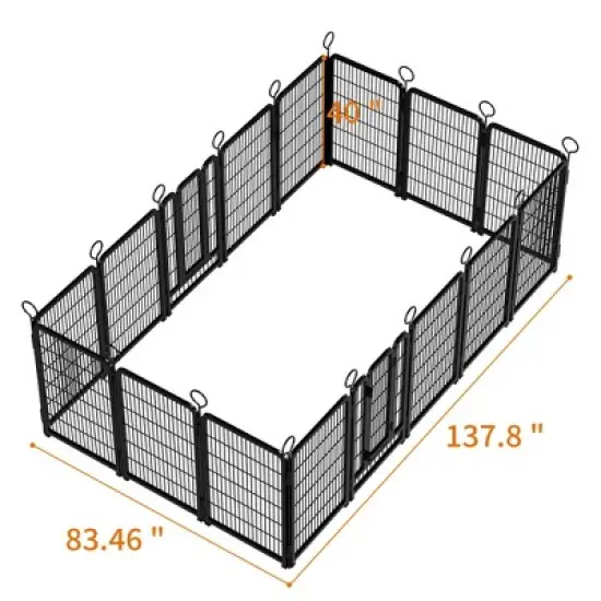 KTMBDW 16 Panels Heavy Duty Metal Playpen with Self-Locking Gate, Extra Tall 40" Dog Fence Pet Exercise Pen for Outdoor and Indoor-Large Dogs, Black image {9}